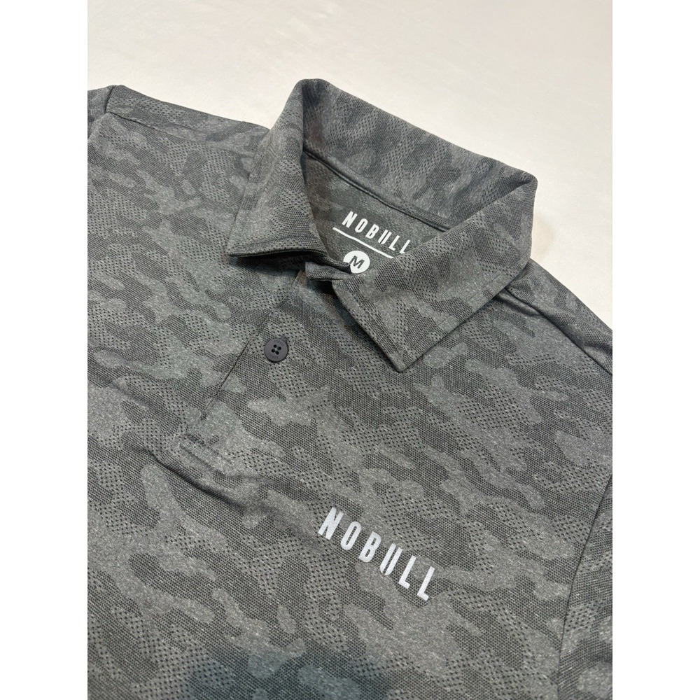 NOBULL Polo Shirt Gray Camo Performance Stretch Athletic Top Men's Medium.